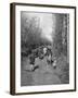 Boy and His Dog Driving the Cows in for Milking-null-Framed Photographic Print