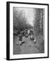 Boy and His Dog Driving the Cows in for Milking-null-Framed Photographic Print