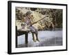 Boy and His Dog Fishing Off Dock-Nora Hernandez-Framed Giclee Print