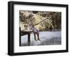 Boy and His Dog Fishing Off Dock-Nora Hernandez-Framed Giclee Print