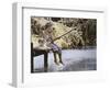 Boy and His Dog Fishing Off Dock-Nora Hernandez-Framed Giclee Print