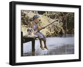 Boy and His Dog Fishing Off Dock-Nora Hernandez-Framed Giclee Print