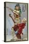 Boy and Monkey Playing Musical Instruments Together-null-Stretched Canvas