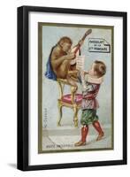 Boy and Monkey Playing Musical Instruments Together-null-Framed Giclee Print