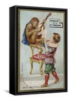 Boy and Monkey Playing Musical Instruments Together-null-Framed Stretched Canvas