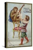 Boy and Monkey Playing Musical Instruments Together-null-Stretched Canvas