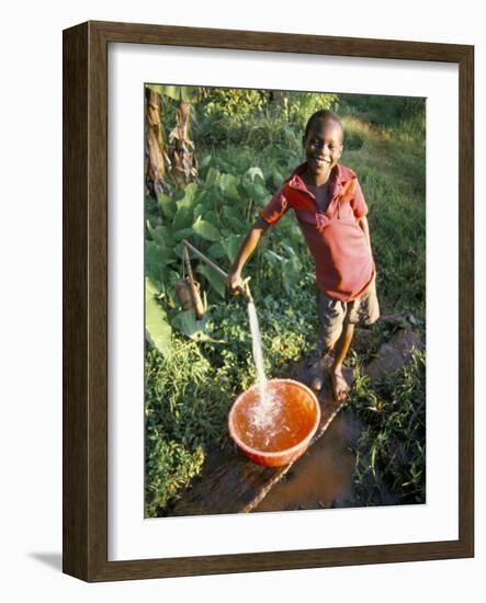 Boy at Water Tap, Chuka Village, Mount Kenya, Kenya, East Africa, Africa-Duncan Maxwell-Framed Photographic Print