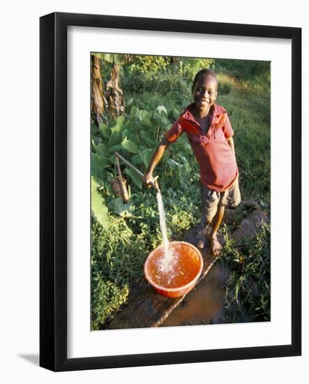 Boy at Water Tap, Chuka Village, Mount Kenya, Kenya, East Africa, Africa-Duncan Maxwell-Framed Photographic Print