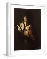 Boy Blowing at Lamp-Georges de La Tour-Framed Giclee Print