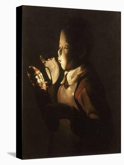 Boy Blowing at Lamp-Georges de La Tour-Stretched Canvas