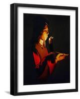 Boy Blowing on a Firebrand, circa 1645-1650-Georges de La Tour-Framed Giclee Print