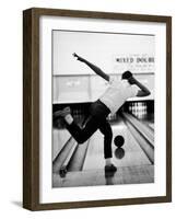 Boy Bowling at a Local Bowling Alley-Art Rickerby-Framed Photographic Print