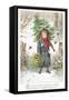 Boy Carrying Christmas Tree over Shoulder, Christmas Card-null-Framed Stretched Canvas