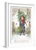 Boy Carrying Christmas Tree over Shoulder, Christmas Card-null-Framed Giclee Print