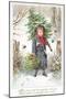 Boy Carrying Christmas Tree over Shoulder, Christmas Card-null-Mounted Giclee Print