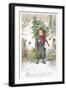 Boy Carrying Christmas Tree over Shoulder, Christmas Card-null-Framed Premium Giclee Print