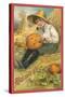 Boy Carving Jack O'Lantern-null-Stretched Canvas