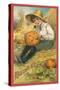 Boy Carving Jack O'Lantern-null-Stretched Canvas