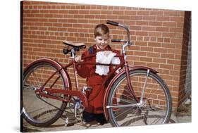 Boy Cleaning His Bike-William P. Gottlieb-Stretched Canvas