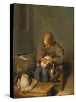 Boy Delousing His Dog-Gerard ter Borch-Stretched Canvas