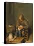 Boy Delousing His Dog-Gerard ter Borch-Stretched Canvas