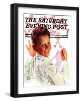 "Boy Drawing Stick Figures," Saturday Evening Post Cover, December 11, 1937-Douglas Crockwell-Framed Giclee Print