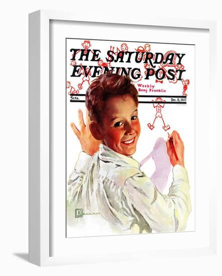 "Boy Drawing Stick Figures," Saturday Evening Post Cover, December 11, 1937-Douglas Crockwell-Framed Giclee Print