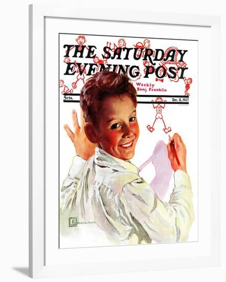 "Boy Drawing Stick Figures," Saturday Evening Post Cover, December 11, 1937-Douglas Crockwell-Framed Giclee Print