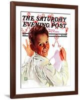 "Boy Drawing Stick Figures," Saturday Evening Post Cover, December 11, 1937-Douglas Crockwell-Framed Giclee Print