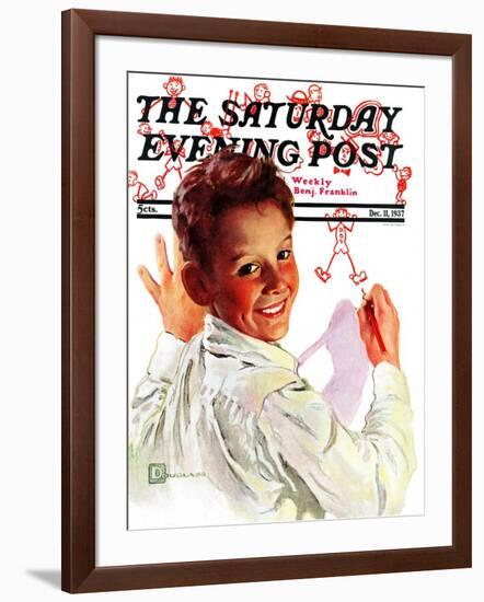 "Boy Drawing Stick Figures," Saturday Evening Post Cover, December 11, 1937-Douglas Crockwell-Framed Giclee Print