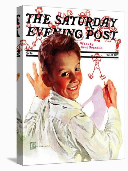 "Boy Drawing Stick Figures," Saturday Evening Post Cover, December 11, 1937-Douglas Crockwell-Stretched Canvas