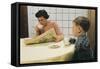 Boy Eating Cookies and Milk as Mom Reads-William P. Gottlieb-Framed Stretched Canvas