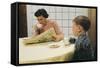 Boy Eating Cookies and Milk as Mom Reads-William P. Gottlieb-Framed Stretched Canvas