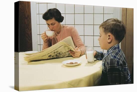 Boy Eating Cookies and Milk as Mom Reads-William P. Gottlieb-Stretched Canvas