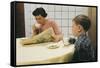 Boy Eating Cookies and Milk as Mom Reads-William P. Gottlieb-Framed Stretched Canvas