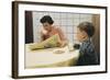 Boy Eating Cookies and Milk as Mom Reads-William P. Gottlieb-Framed Photographic Print