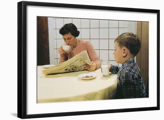 Boy Eating Cookies and Milk as Mom Reads-William P. Gottlieb-Framed Photographic Print