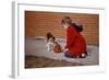 Boy Feeding Dog on Sidewalk-William P. Gottlieb-Framed Photographic Print