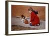 Boy Feeding Dog on Sidewalk-William P. Gottlieb-Framed Photographic Print