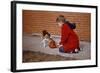 Boy Feeding Dog on Sidewalk-William P. Gottlieb-Framed Photographic Print