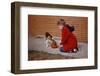 Boy Feeding Dog on Sidewalk-William P. Gottlieb-Framed Photographic Print