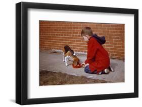 Boy Feeding Dog on Sidewalk-William P. Gottlieb-Framed Photographic Print