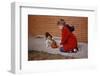 Boy Feeding Dog on Sidewalk-William P. Gottlieb-Framed Photographic Print