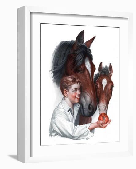 "Boy Feedy Apple to Horses,"July 14, 1923-Leslie Thrasher-Framed Giclee Print