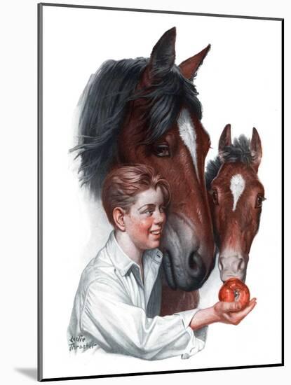 "Boy Feedy Apple to Horses,"July 14, 1923-Leslie Thrasher-Mounted Giclee Print