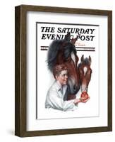 "Boy Feedy Apple to Horses," Saturday Evening Post Cover, July 14, 1923-Leslie Thrasher-Framed Giclee Print