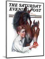 "Boy Feedy Apple to Horses," Saturday Evening Post Cover, July 14, 1923-Leslie Thrasher-Mounted Giclee Print