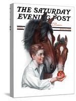 "Boy Feedy Apple to Horses," Saturday Evening Post Cover, July 14, 1923-Leslie Thrasher-Stretched Canvas