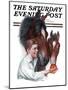"Boy Feedy Apple to Horses," Saturday Evening Post Cover, July 14, 1923-Leslie Thrasher-Mounted Giclee Print