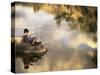 Boy Fishing from a Rock on a Pond-null-Stretched Canvas